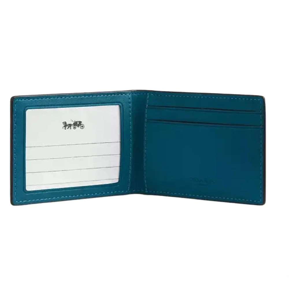 Coach Compact Billfold Wallet in Aquamarine Signature Canvas & Calf Leather